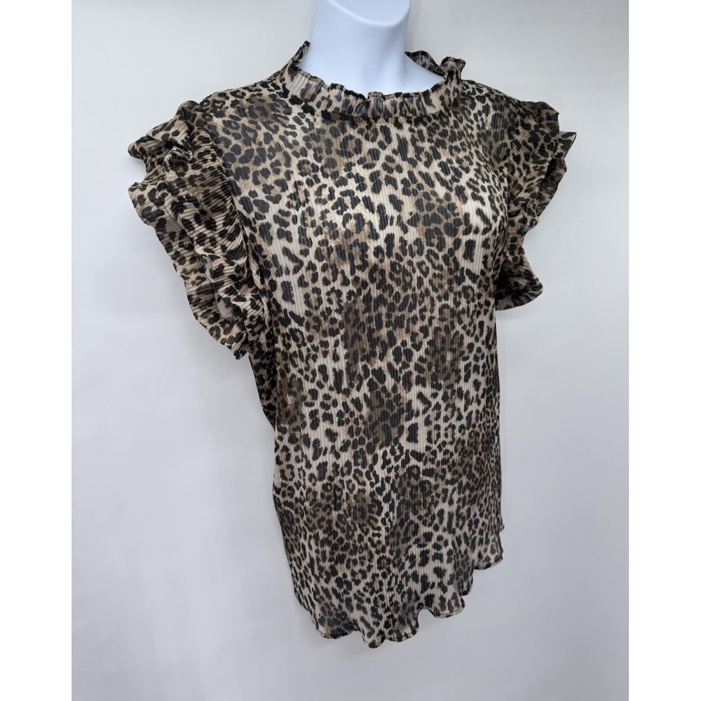 Cheetah Print Flutter Sleeve Smocked Blouse crinkle fabric mob wife plus 3X